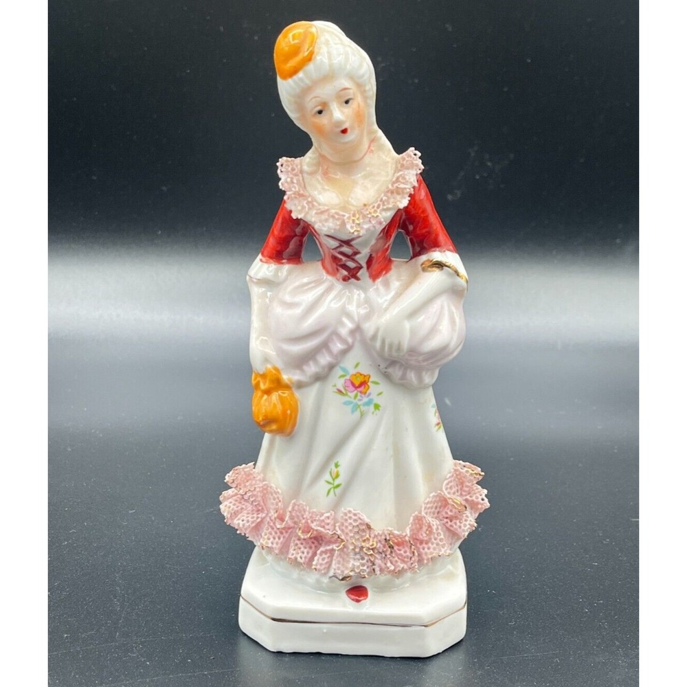 Vintage Dresden Germany‎ Porcelain Lace Woman in Dress Figurine Rococo 7"